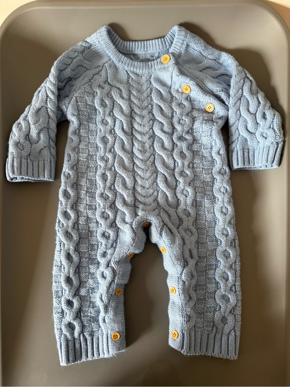 Baby Cable Knit One-Piece Romper Sweater in Light Blue